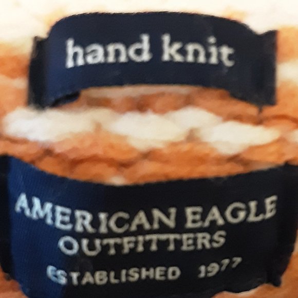 (SOLD) American Eagle Outfitters Hand Knit 100% Wool Sweater | Cream Orange | M - Picture 11 of 16